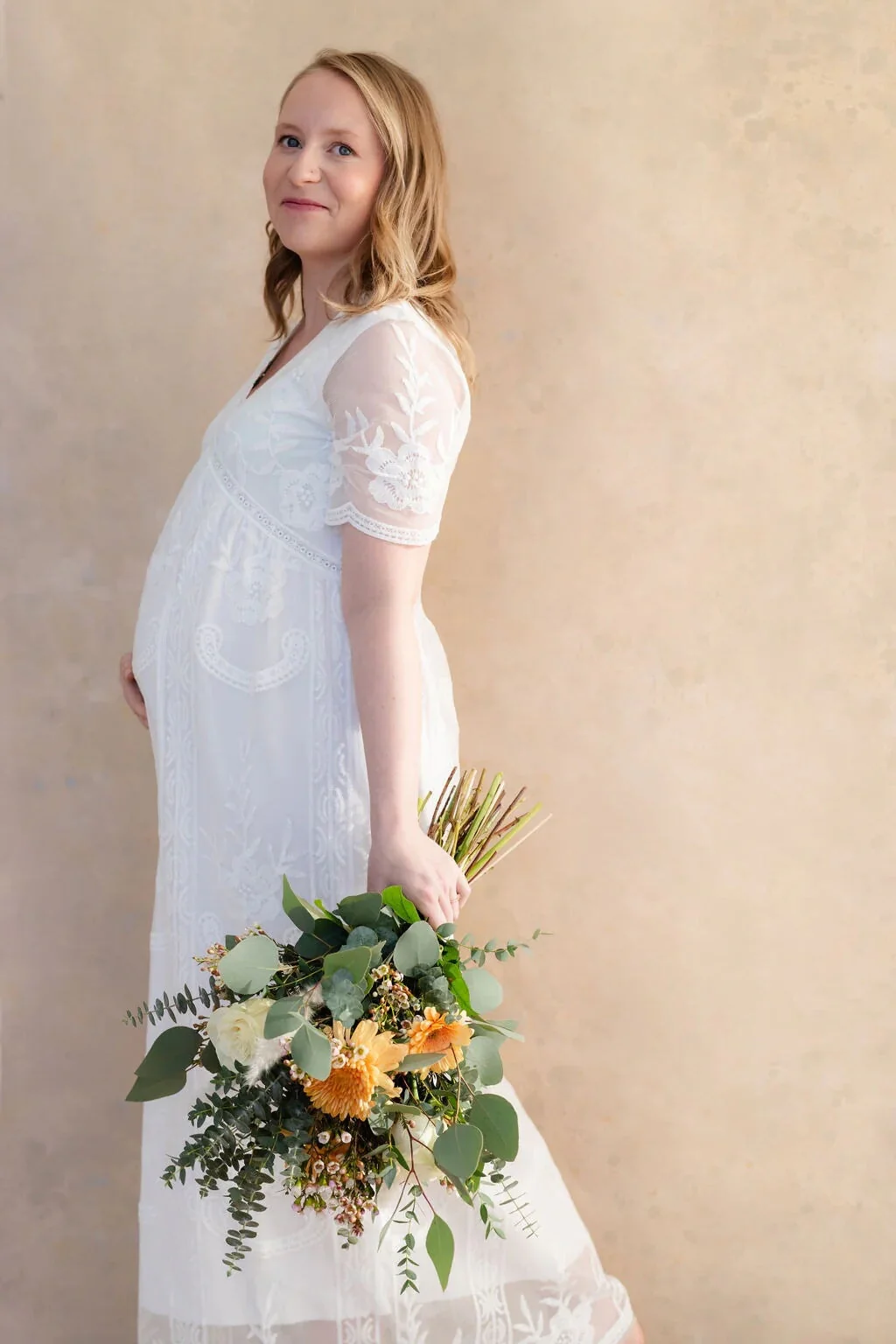 Robe maternité - Amélia dentelle blanche - Rose Maternité